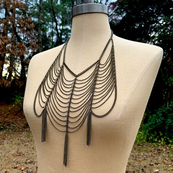 Jewelry - Symmetrical Chain Draped Tassel Necklace
